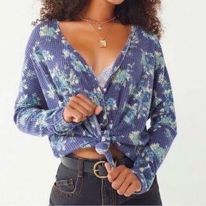 Urban Outfitter Floral Oversized Waffle Long Sleeve Thermal Shirt